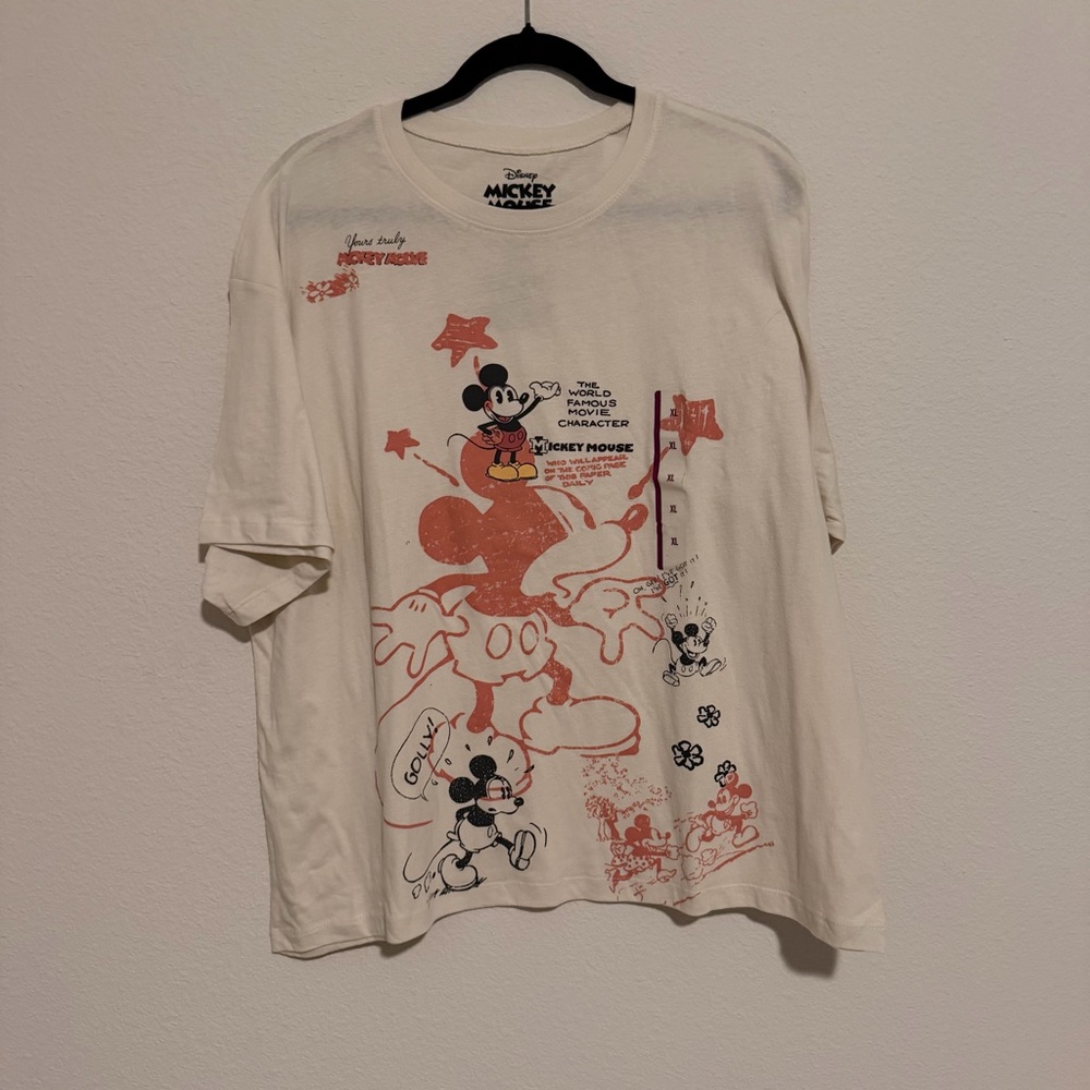 Disney Mickey Mouse Men's Graphic Tee - Cream with Red Print XL NEW